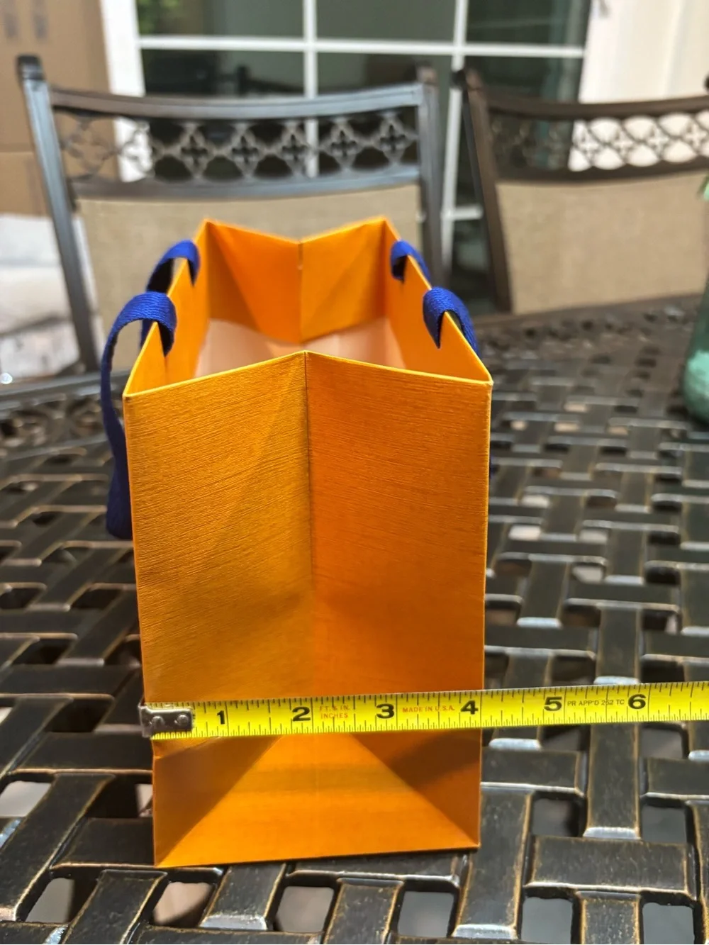 Louis Vuitton Orange Paper Shopping Bag with Blue Handles